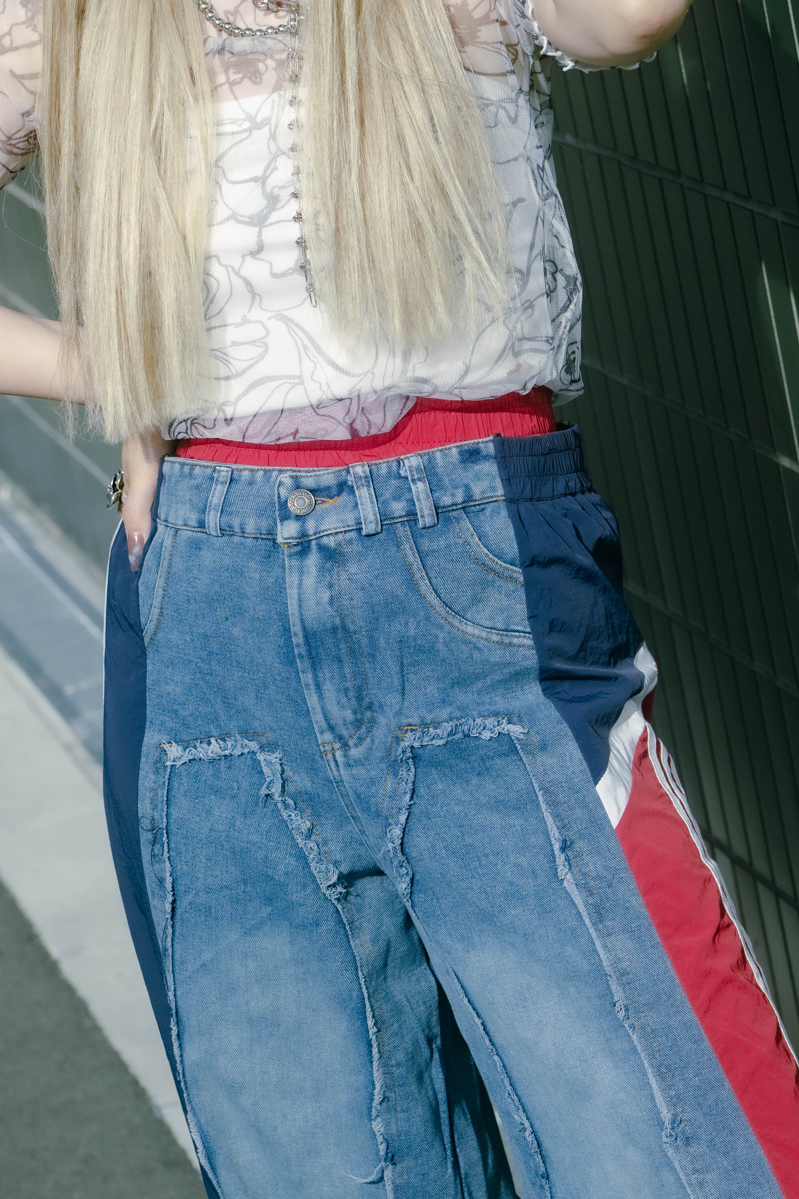 切替ジャージドッキングデニム | creshop