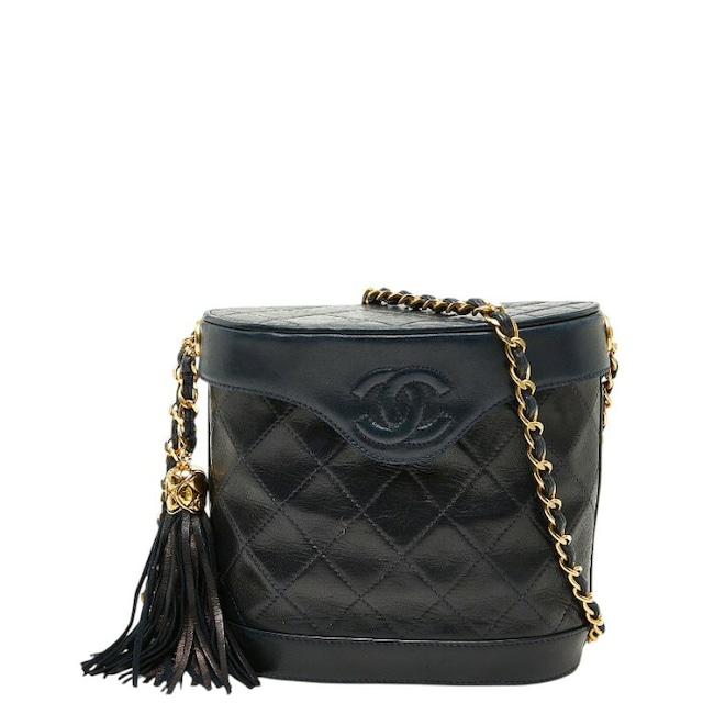 シャネル マトラッセ ココマーク タッセル チェーン ショルダーバッグ ネイビー ラムスキン レディース CHANEL 【中古】