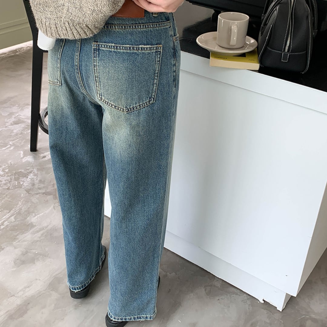 retro old wash straight jeans