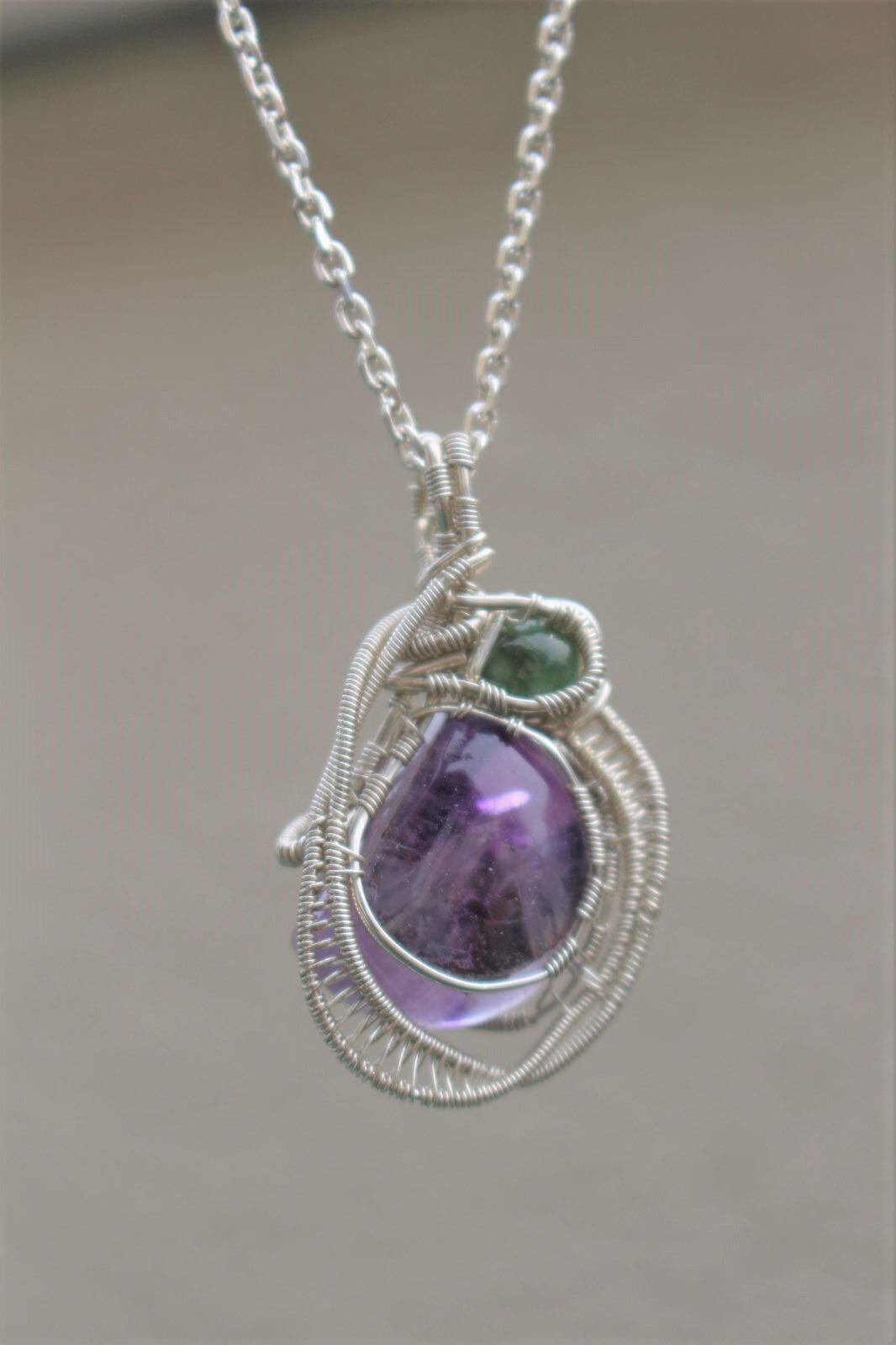 Amethyst & Emerald silver925 wirewrapping pendant