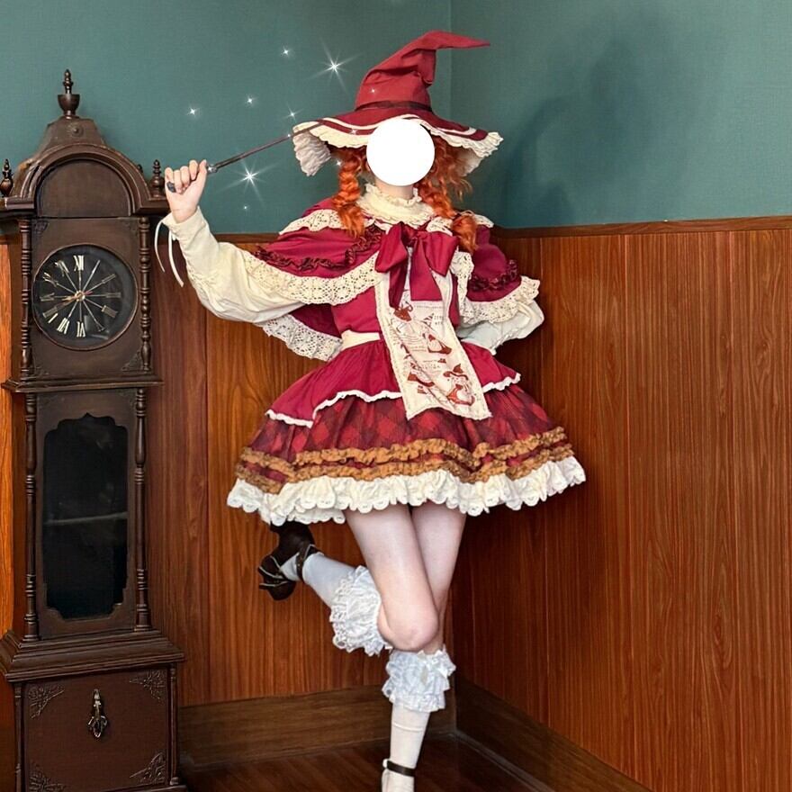 深紅の童話を纏う 赤ずきん風ゴスロリ3点セット 魔女帽子付き|WithU