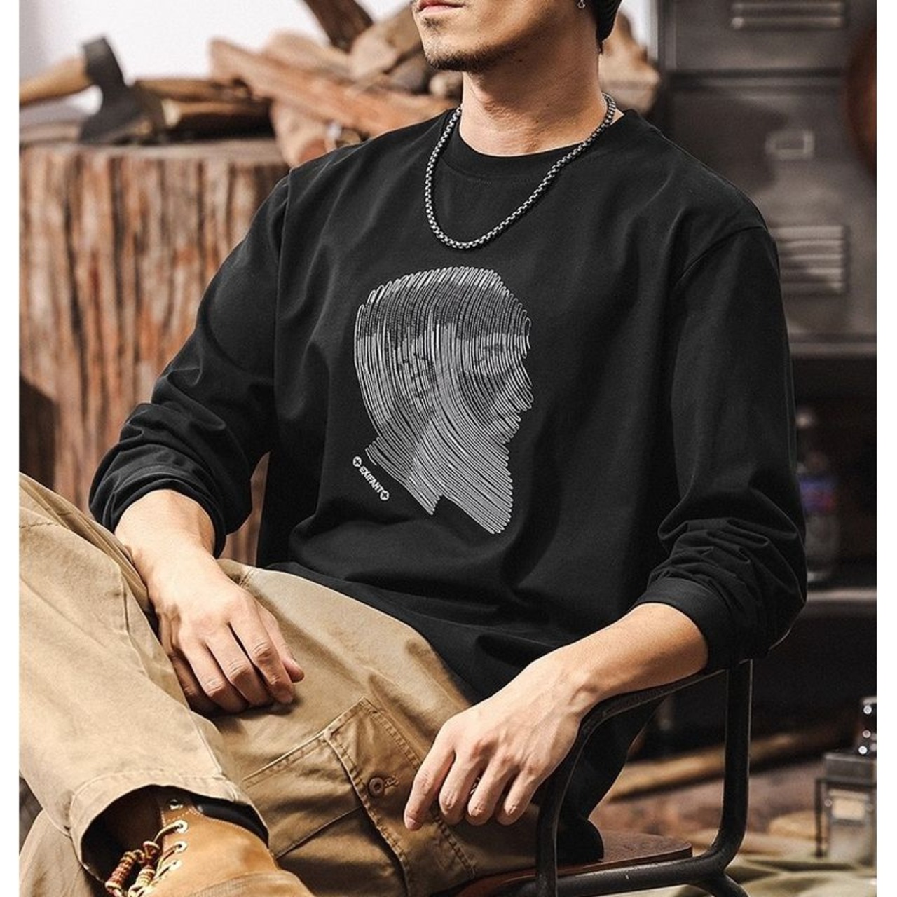 フェイスプリントクルーネックTシャツ 10205