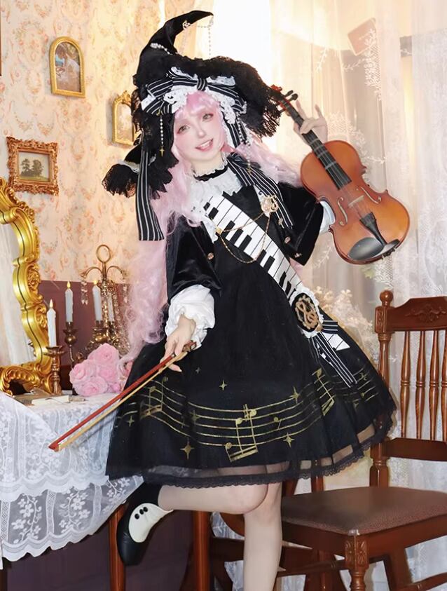 パンク ワンピース+ ケープ + サッシュベルト + 徽章 + ブローチ 5点