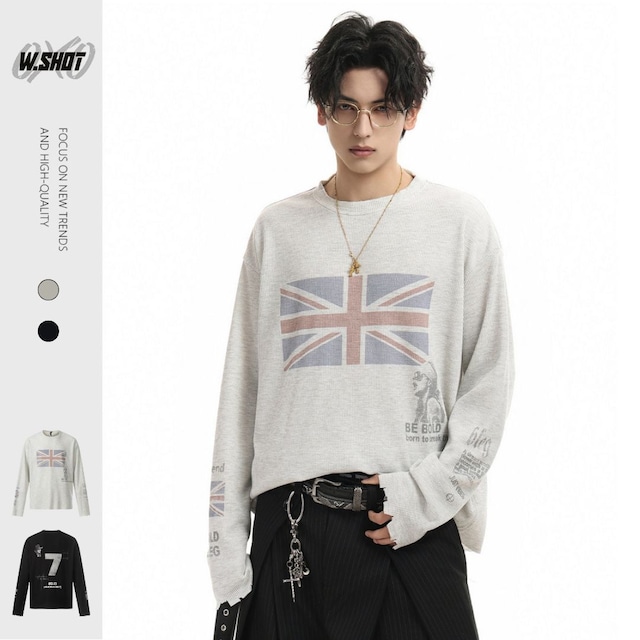 VINTAGE ストリート 国旗プリント ロングTシャツ T2020