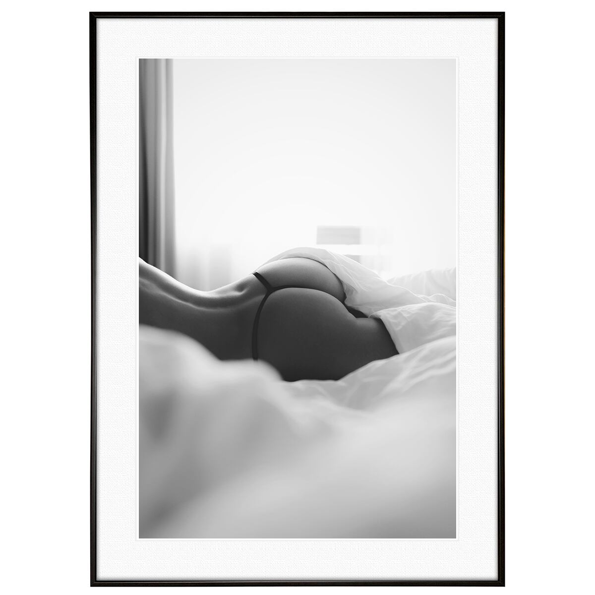 人物写真 ベッドに横たわる女性 インテリアアート モノクロポスター額装 AS3634