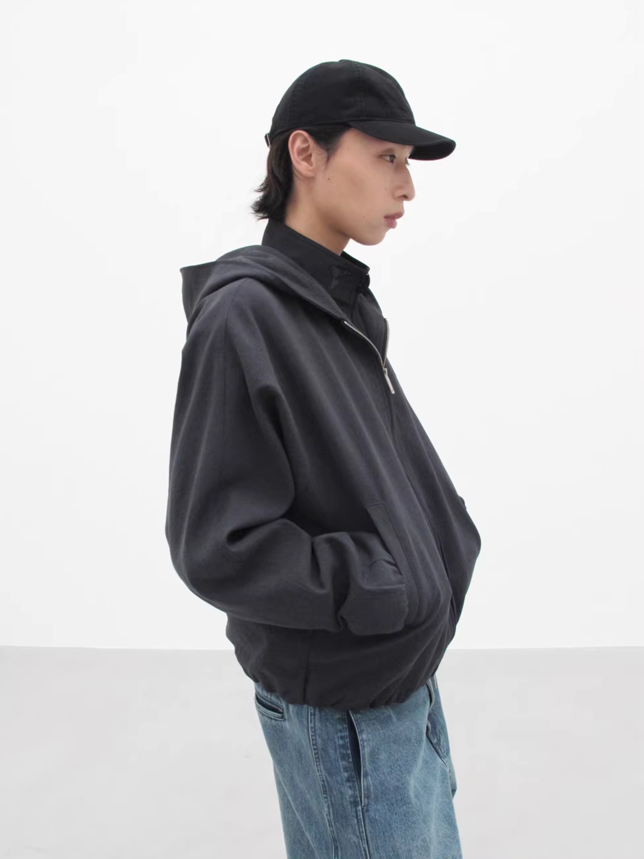 Yausye Washed PU Stand Hoodie