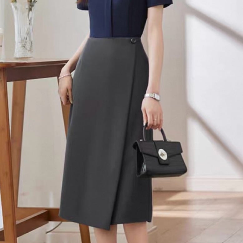Wrap button design long skirt 00176