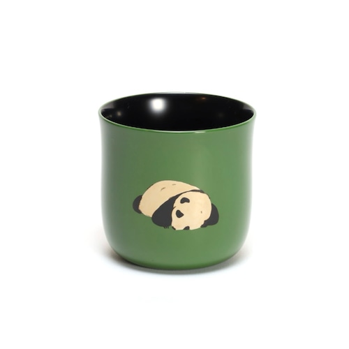 【オンラインショップ限定商品】ホットカップ 緑内黒 寝パンダ蒔絵