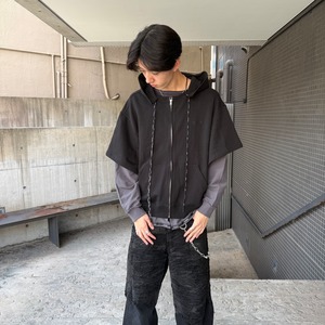 【WE11DONE】BLACK LAYERED DOUBLE STRING HOODIE