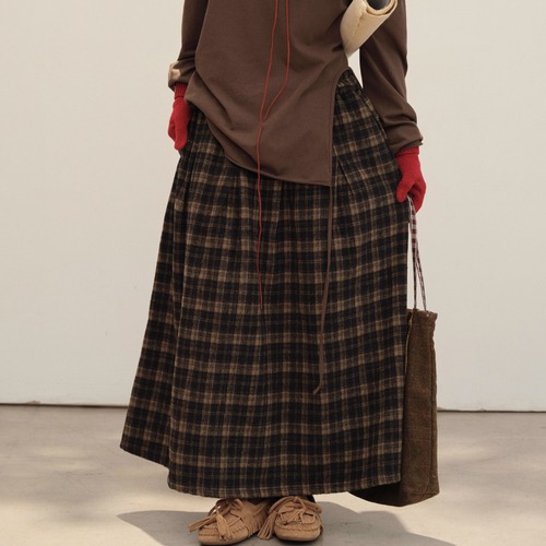 チェック柄ニットロングスカート ・9057