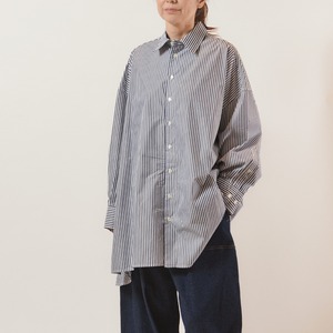 【２色】WYTE (ワイト)　ストライプコットンオーバーサイズシャツ　色：ネイビーストライプ、ブルーストライプ　商品番号：12-10270