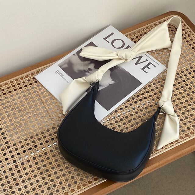 バッグ レディース ミニバッグ ショルダーバッグ レザー風 かわいい おしゃれ リボン シンプル ブラック バイカラー