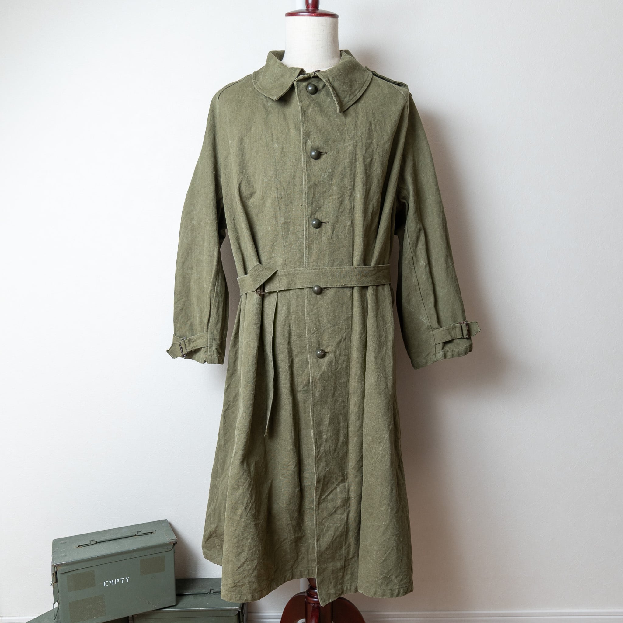 【USED】40-50's French Army M-35 Motorcycle Coat Long Type 実物 フランス軍 M-35  モーターサイクルコート ユーズド レア 希少 | FAR EAST SIGNAL powered by BASE