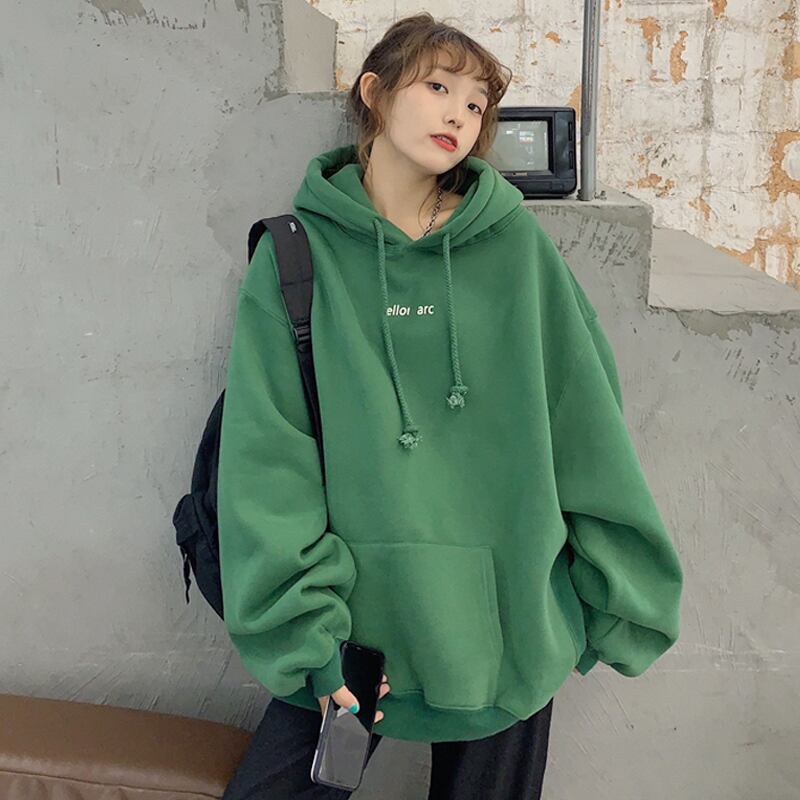 グリーンフードスウェット オータムウィンターベルベットルーズトップス 秋物 冬物 スーパーモール3220686680