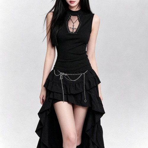 hexagon sheer cutout tops / l0709