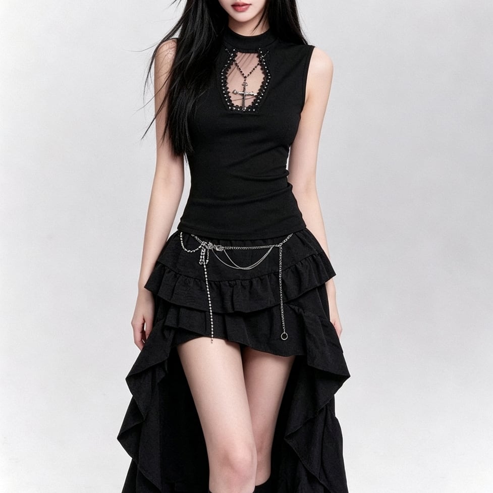 hexagon sheer cutout tops / l0709