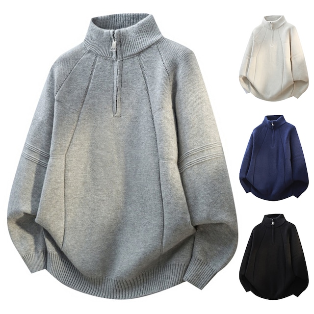♥ハーフジップで、スタイルと着心地を自在に！【WSシリーズ】★セーター★ ユニセックス 4color ニットトップス スタンドネック