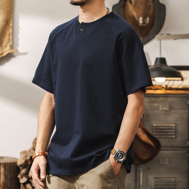 Henley neck vintage t shirt ( 2color )