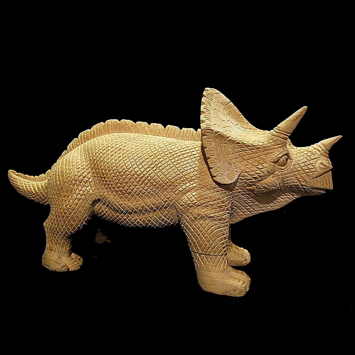 龍　彫物　竜木彫 トリケラトプス】 恐竜木彫り彫刻 全長35cm | ㈱田中ソウケン