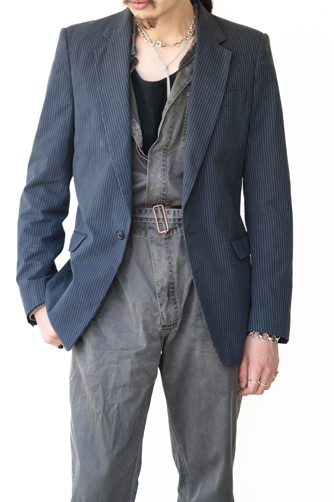 02SS] “Maison Martin Margiela” Pencil Stripe 1 Button Tailored