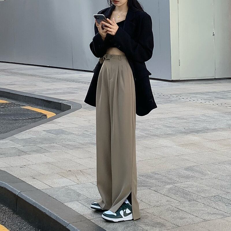 ハイウェストウェストパンツ スプリングオータムルーズワイドレッグ 春物 秋物 ワイドパンツ モンロー9538999134