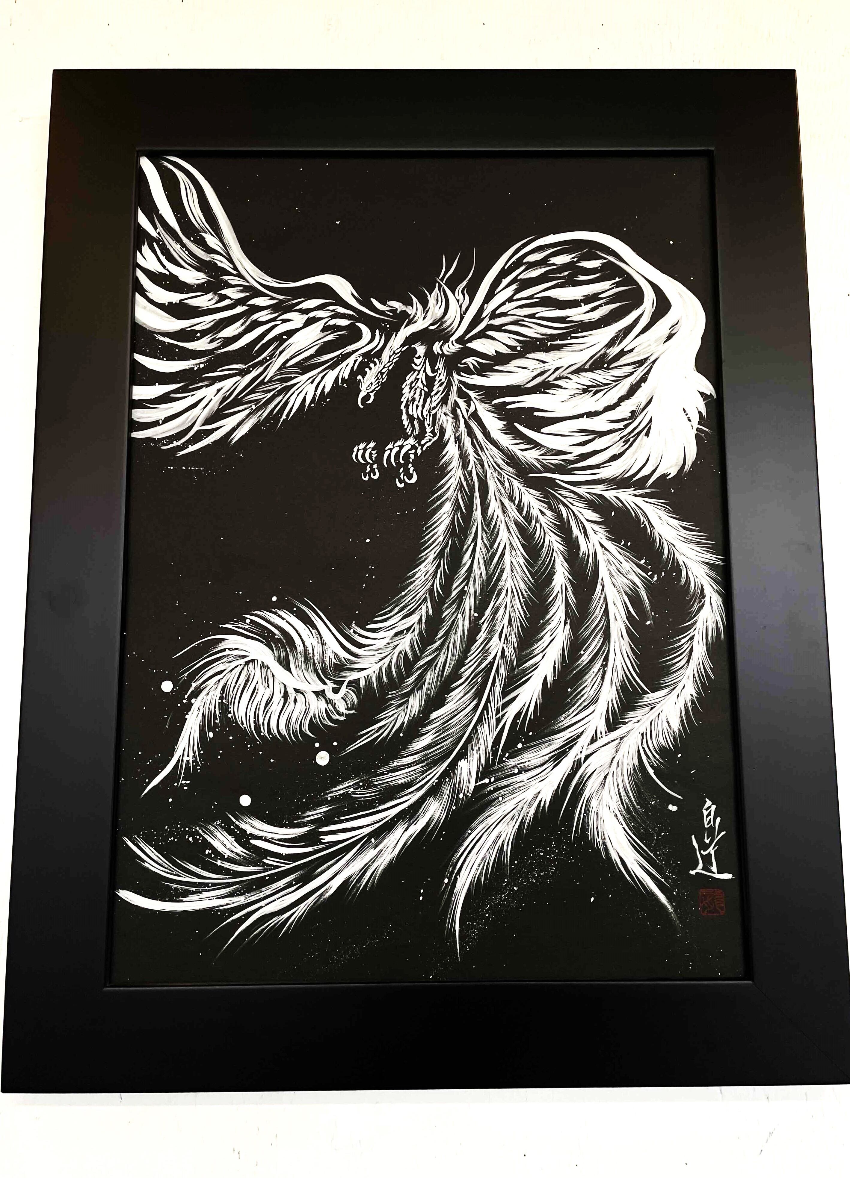 現代水墨画家 絵師白道 「白鳳凰」 直筆作品 証明書カード付 鳥 鳳凰