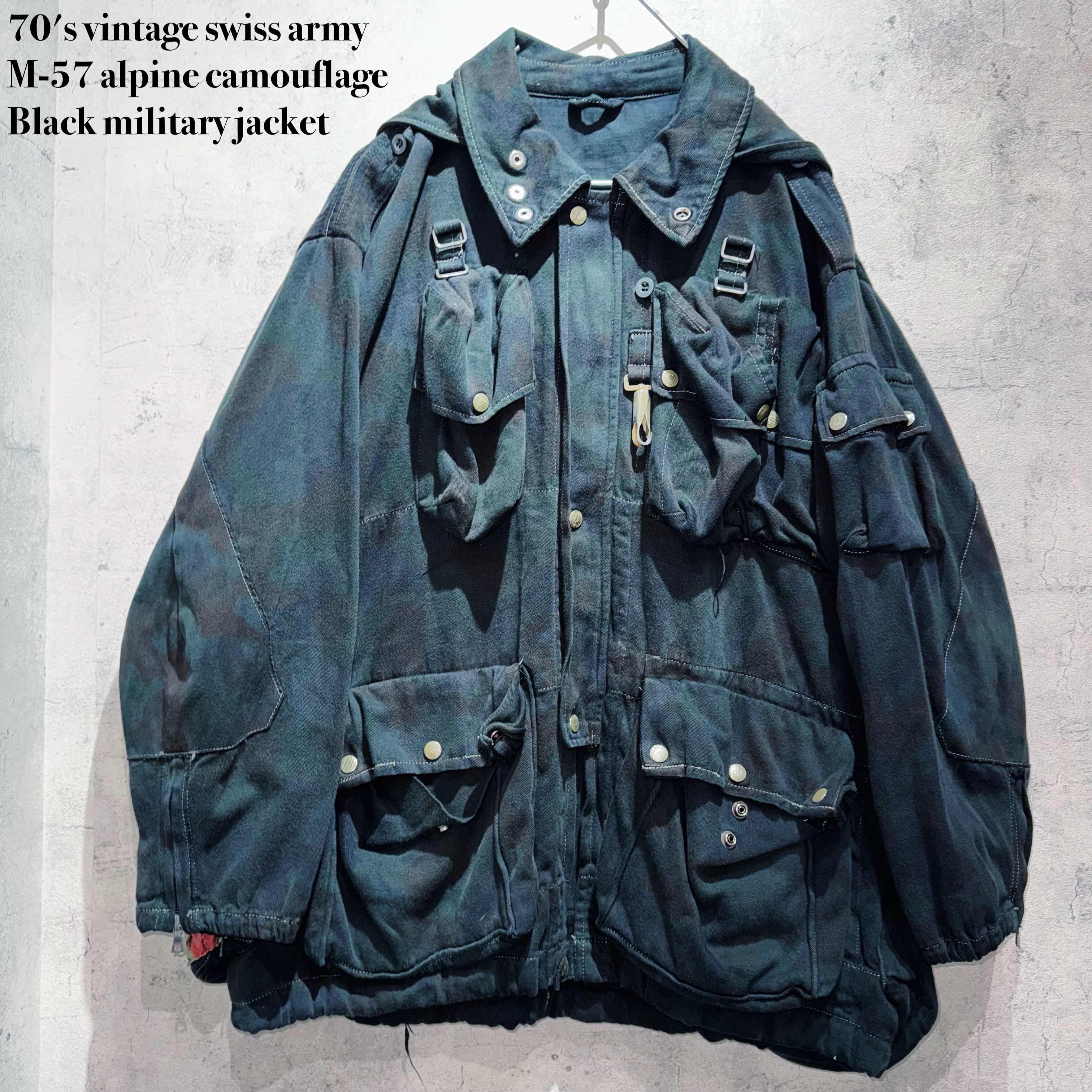 70's vintage swiss army M-57 alpine camouflage Black military jacket