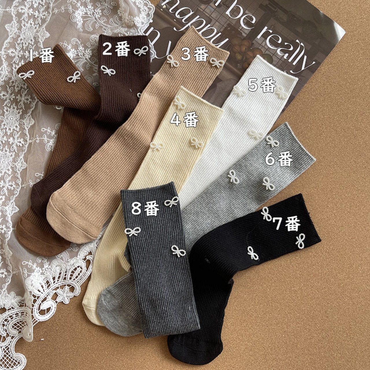 GOODSパール蝶結びデザインソックス