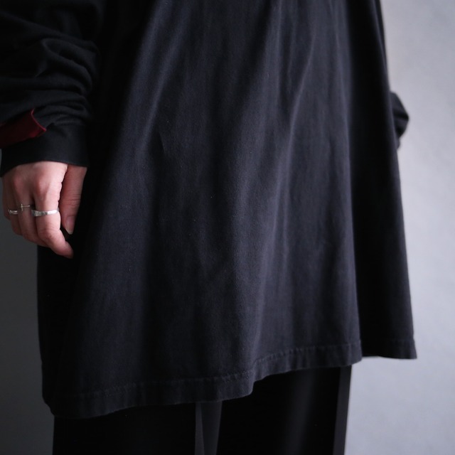 "刺繍" bi-color sleeve line 3XL over size l/s tee