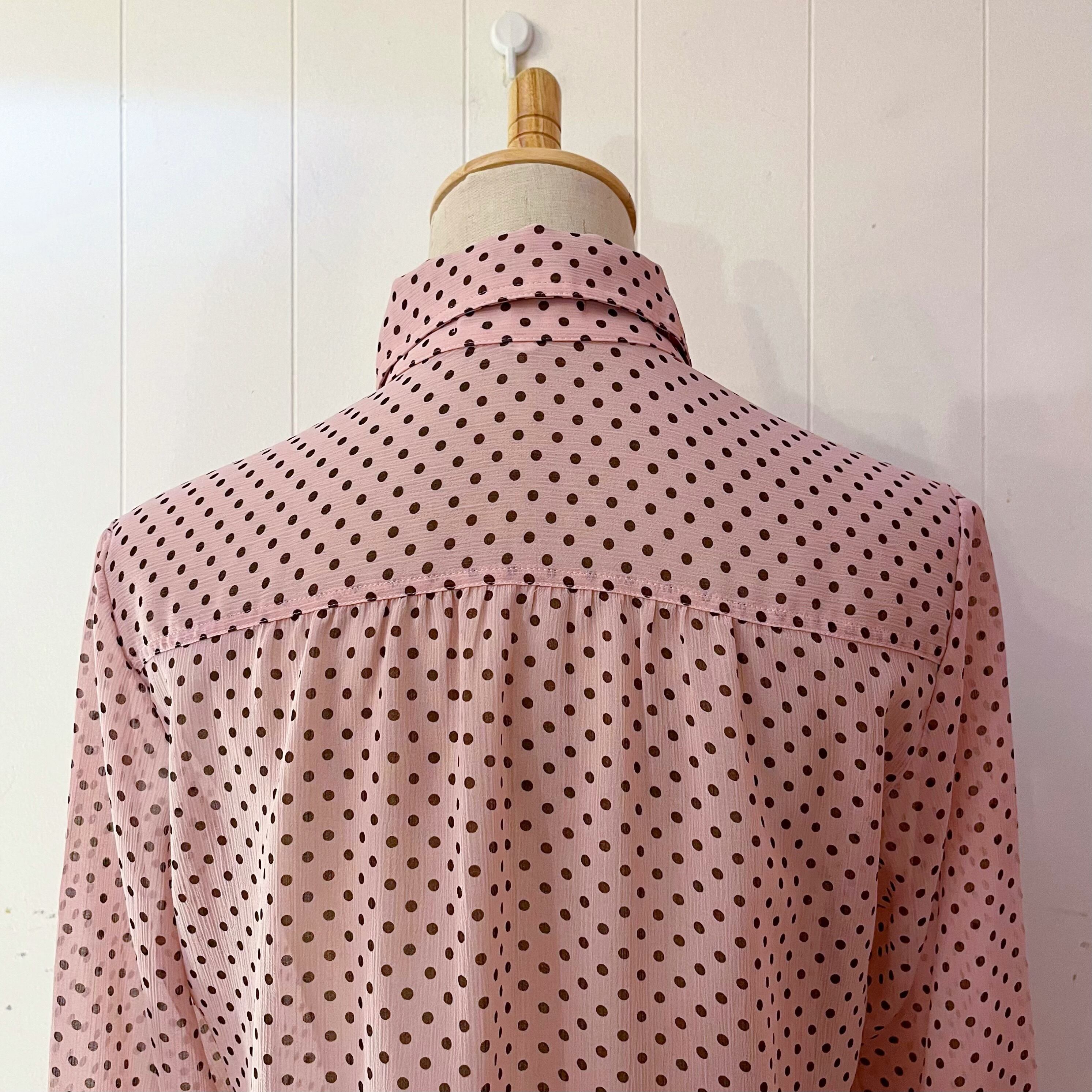 brown dot pink sheer blouse