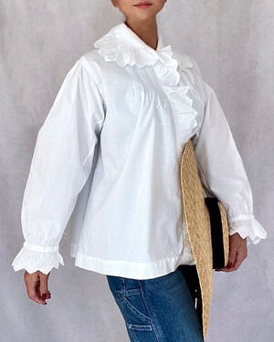 France Antique Edwardian Embroidered Wide collar Blouse