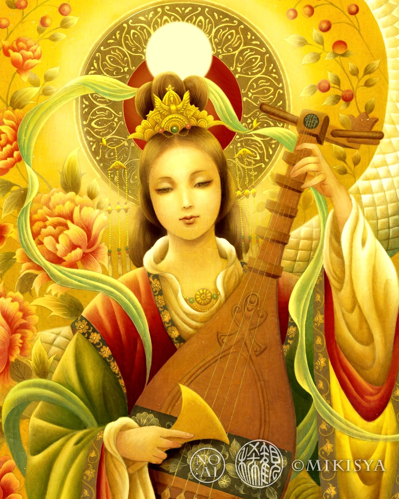 白蛇弁財天】SSサイズ｜財運・縁結びの女神｜七福神｜ジクレー版画・神