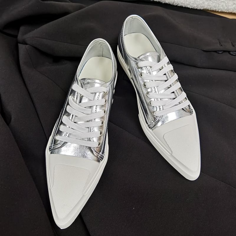 Metallic pointed toe lowcut sneakers V2426
