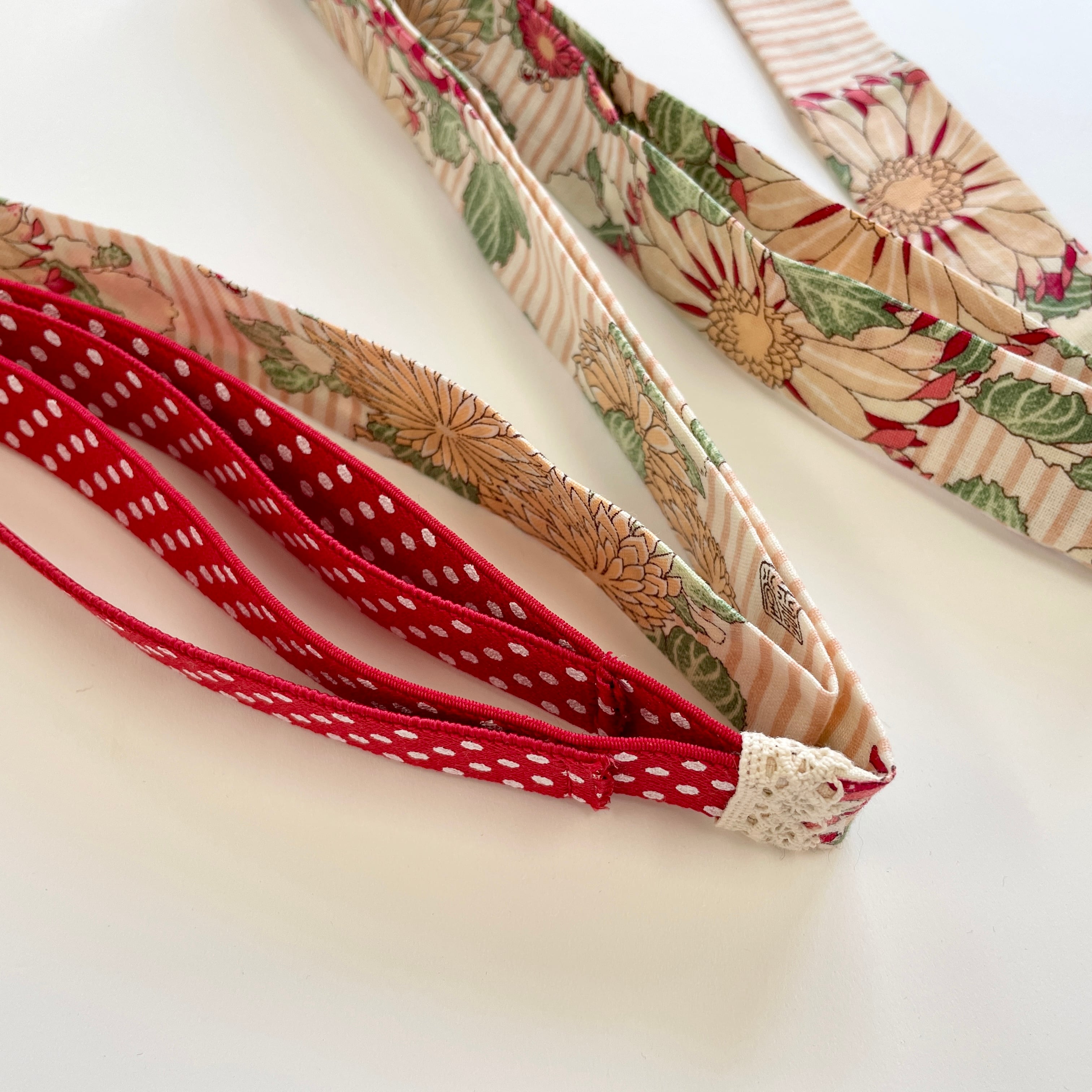 半幅帯　花柄　リボン 半幅帯 絹 レディース 召しませ華 ベージュ 花柄 細帯 青 花音 琉球