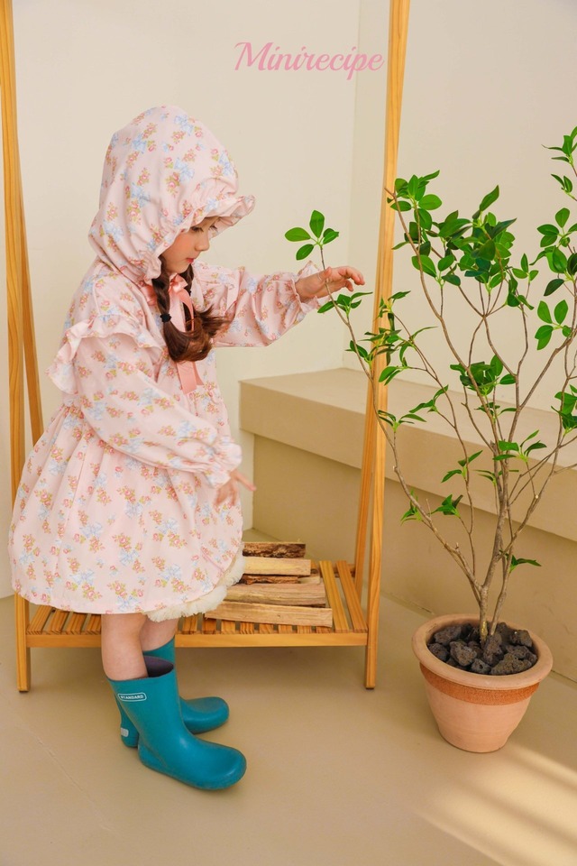 ラスト1 yellowL【即納】<minirecipe>  Floral rain coat