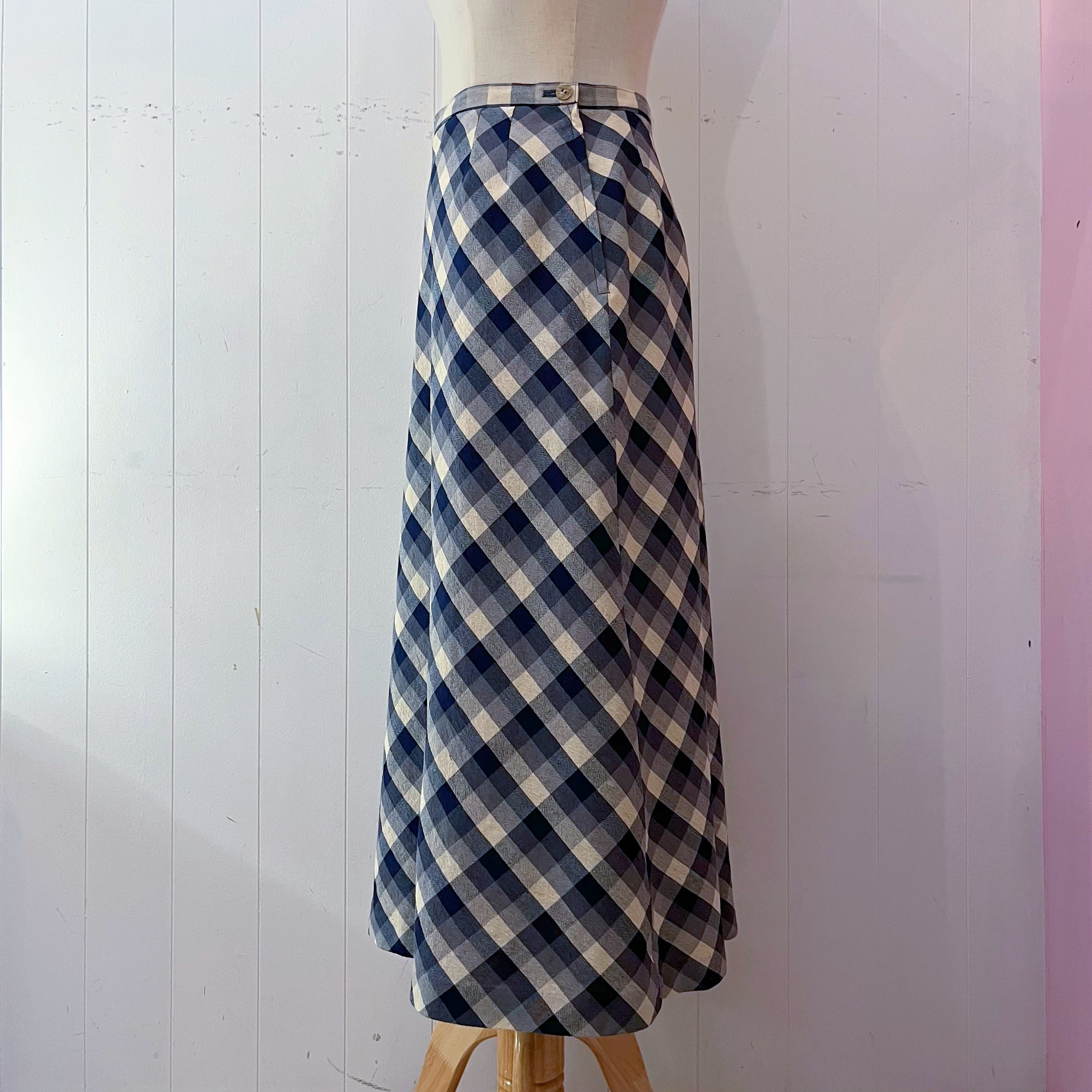 blue ivory check long skirt