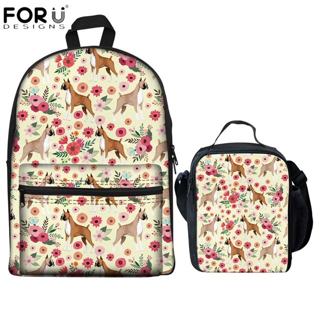 FORUDESIGNS ボクサー花花柄ランドセル十代の少女キャンバス Boookbags 大型ラップトップバックパック学生のためのデイパック