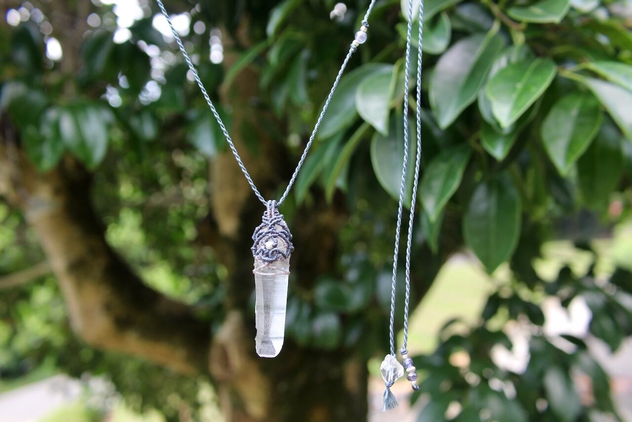 Lemurian Seed  Crystal  micro macrame reversible pendant