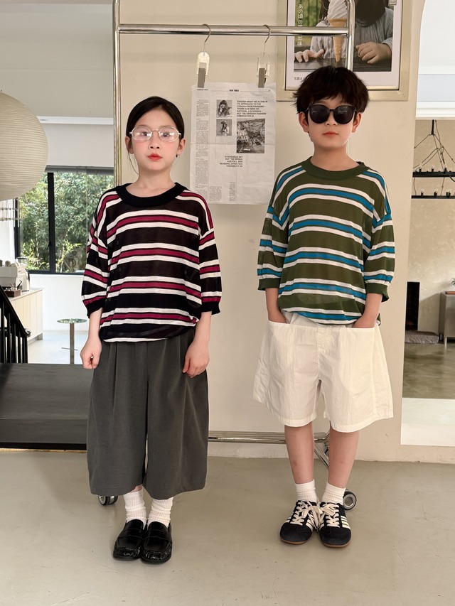 【KID】マルチストライプオーバーサイズ半袖Tシャツ - 5