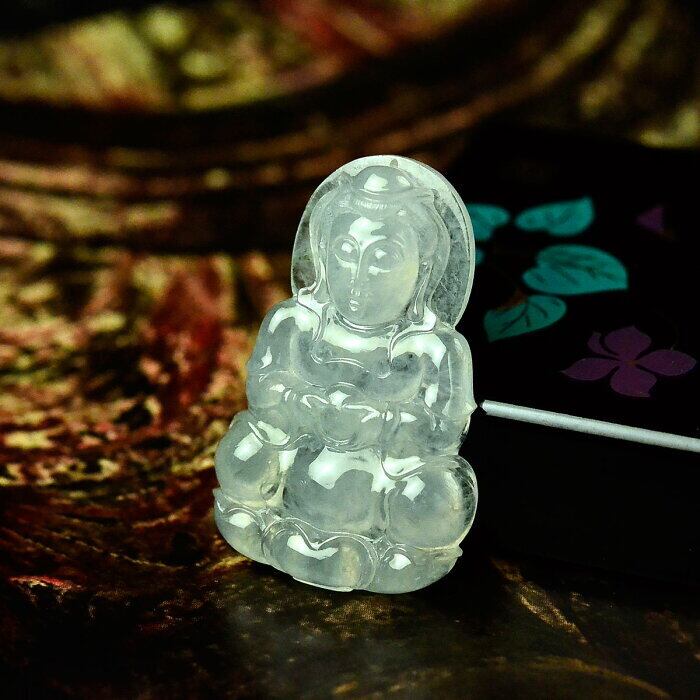 天然石 翡翠 観音様 氷翡翠 彫刻 ペンダントトップ 根付 | 天然石の卸屋