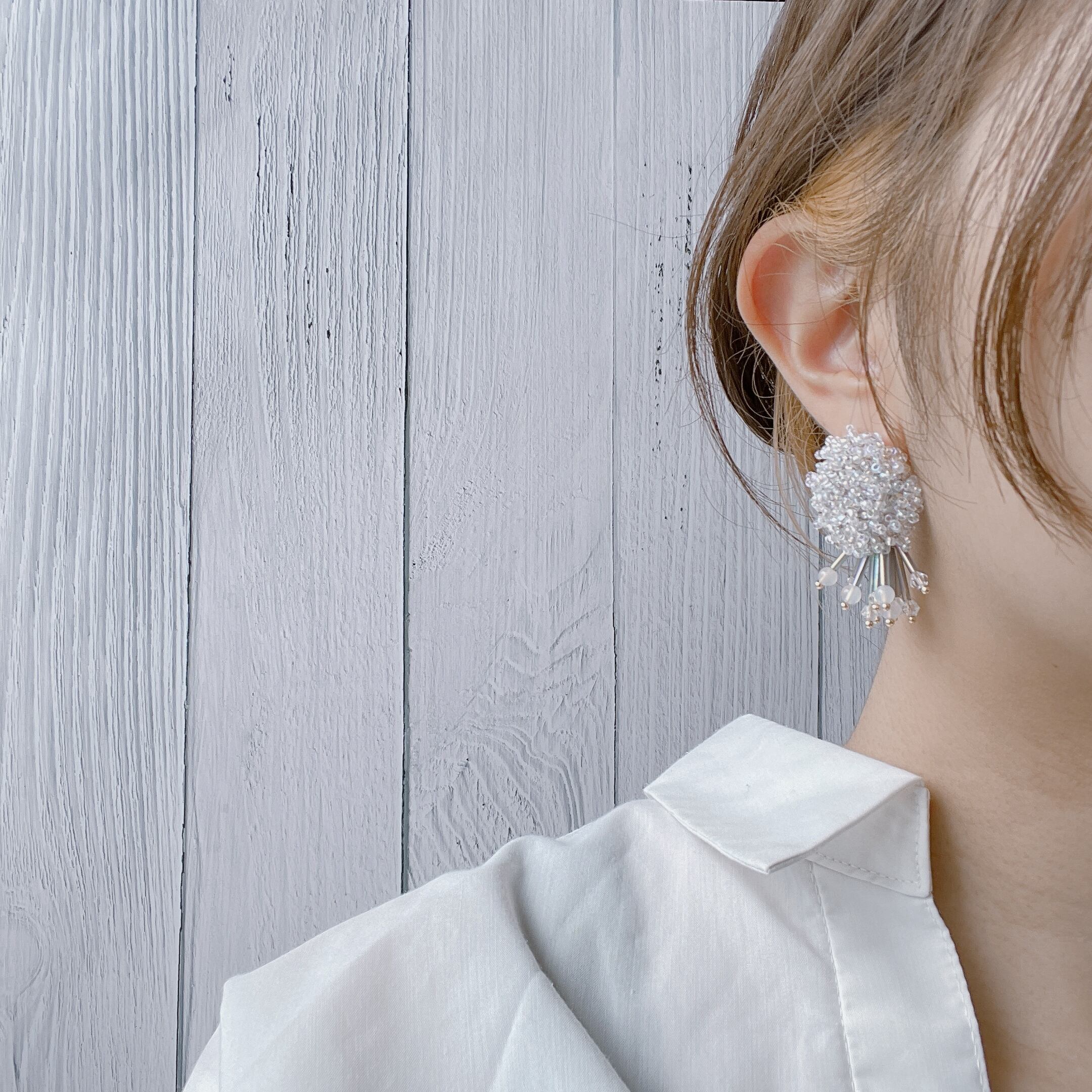 つぶつぶシャワービーズと天然石のピアス 14KGF | le miel