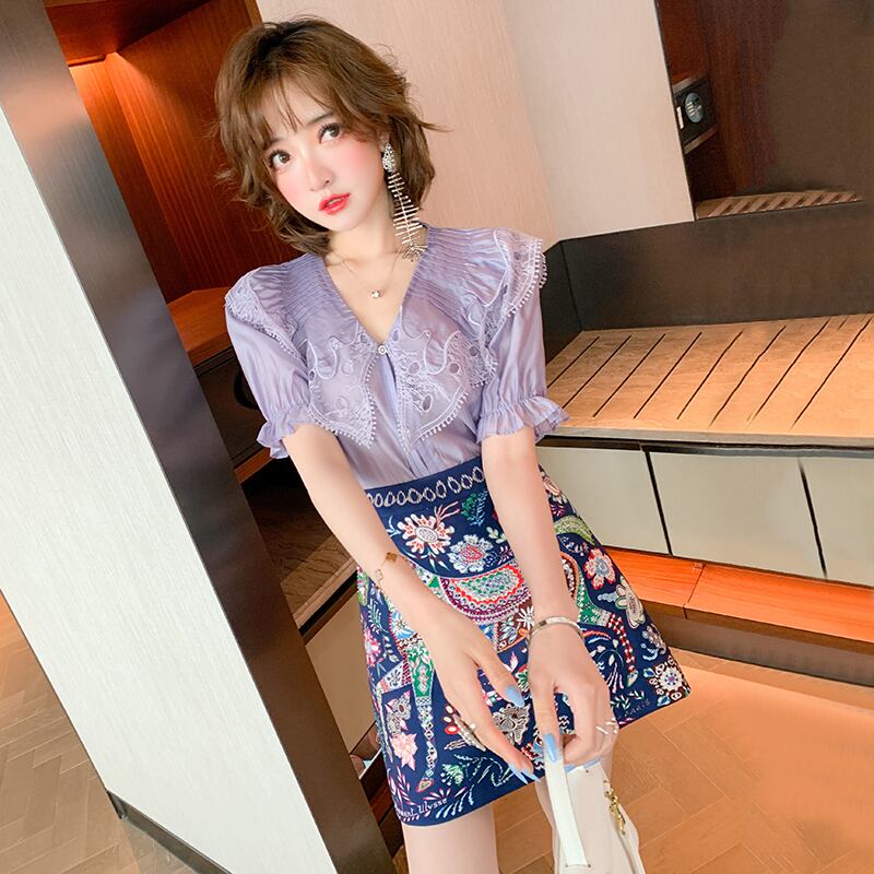 レースシャツ オータム レッド 刺繍 大人ガーリー スウィート キュート カジュアル 秋物 MIUCO43351972212