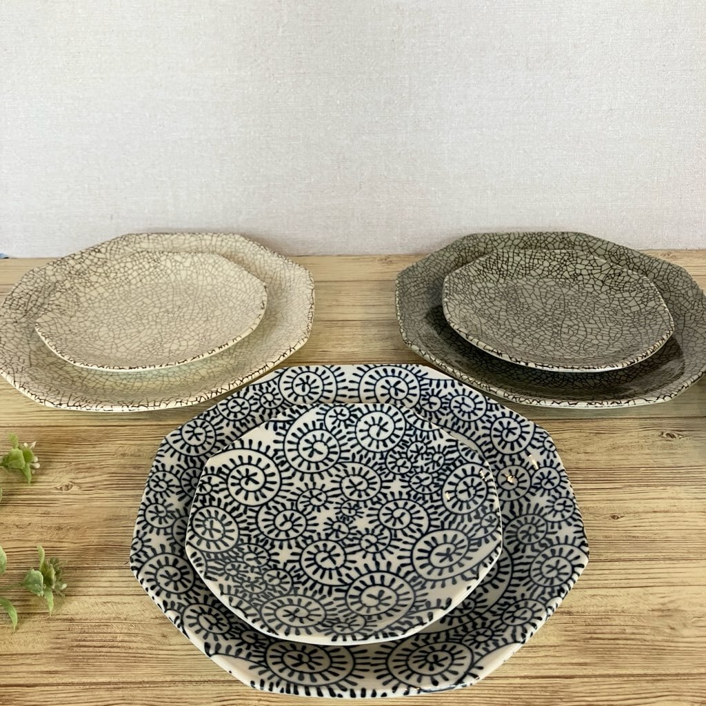さざなみ 丸皿 20cm【全3色】 白・青白・ブルーグレー sazanami 白磁