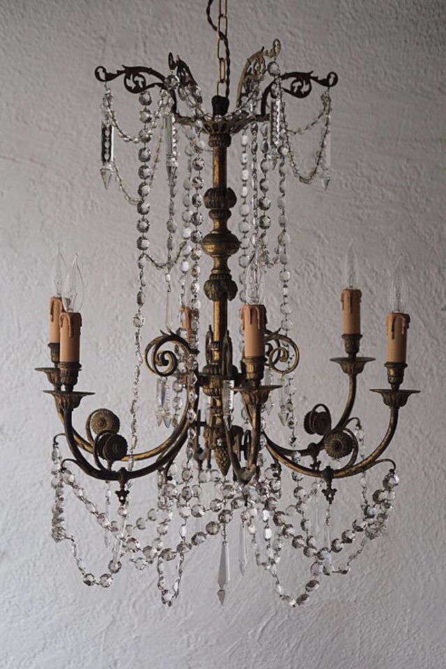 曲と渦巻 6灯シャンデリア-antique brass chandelier