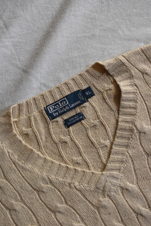 OK/90's "polo by Ralph Lauren" silk × cashmere no-ponny cable Vneck knit