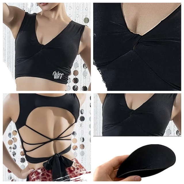 オープンバック クロスストラップ トップス 2col D00608