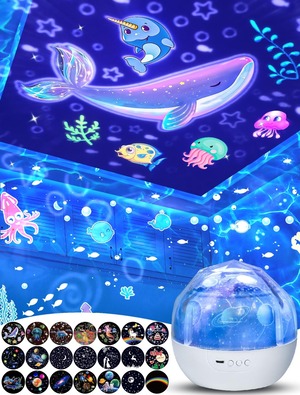 【数量限り】21種類投影フィルム プラネタリウム 家庭用 子供 本格的 人気 星 月 海 プロジェクター 寝かしつけ用 ナイトライト ベッドサイドランプ 知育/学習玩具 360度回転 光色変換 輝度調整 間接照明 おしゃれ お子さん キッズ 誕生日 クリスマス プレゼント