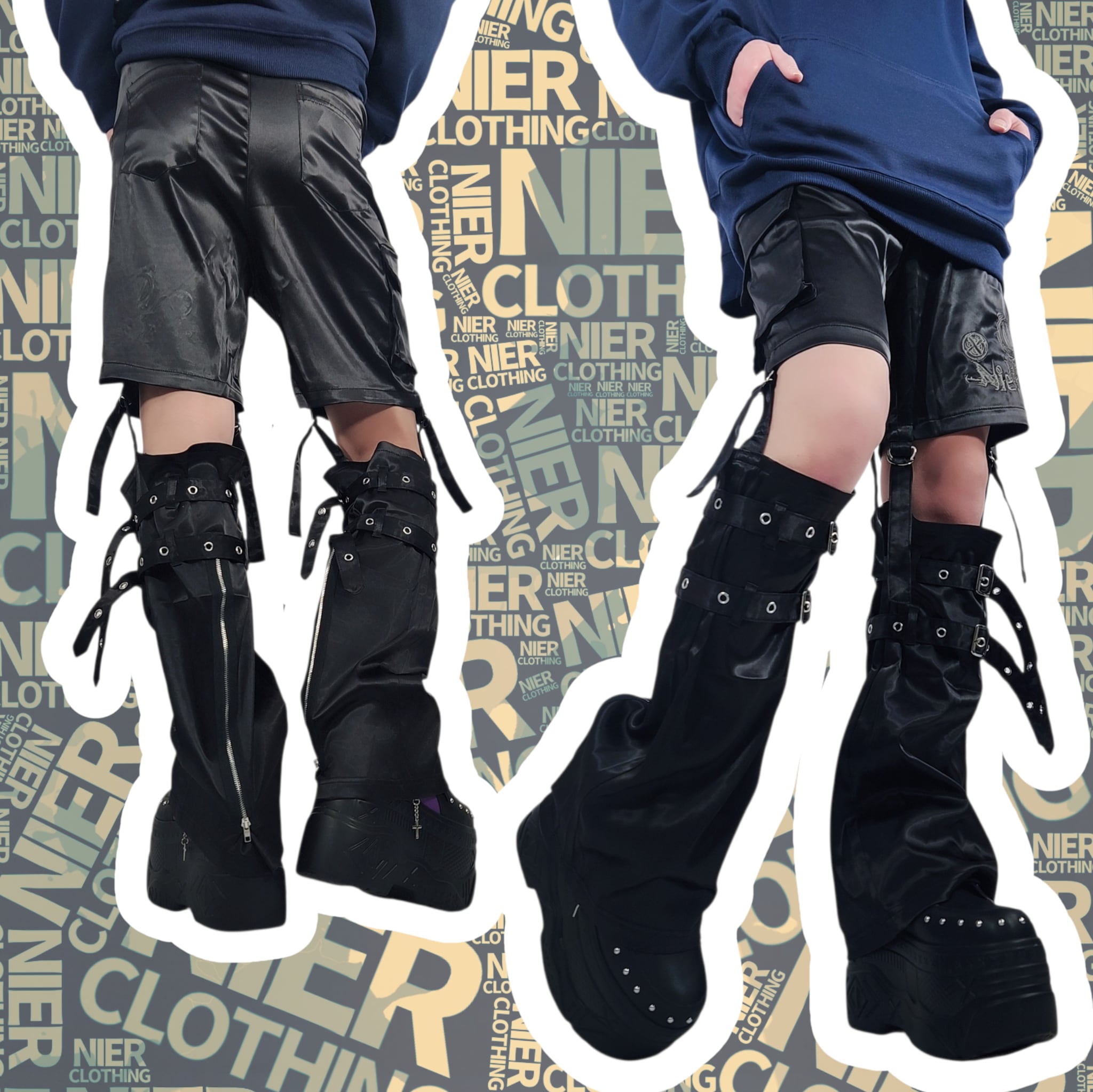 高品質サテン生地 STRAP BUCKLE 3WAY PANTS【FACE LOGO刺繍】 | NIER