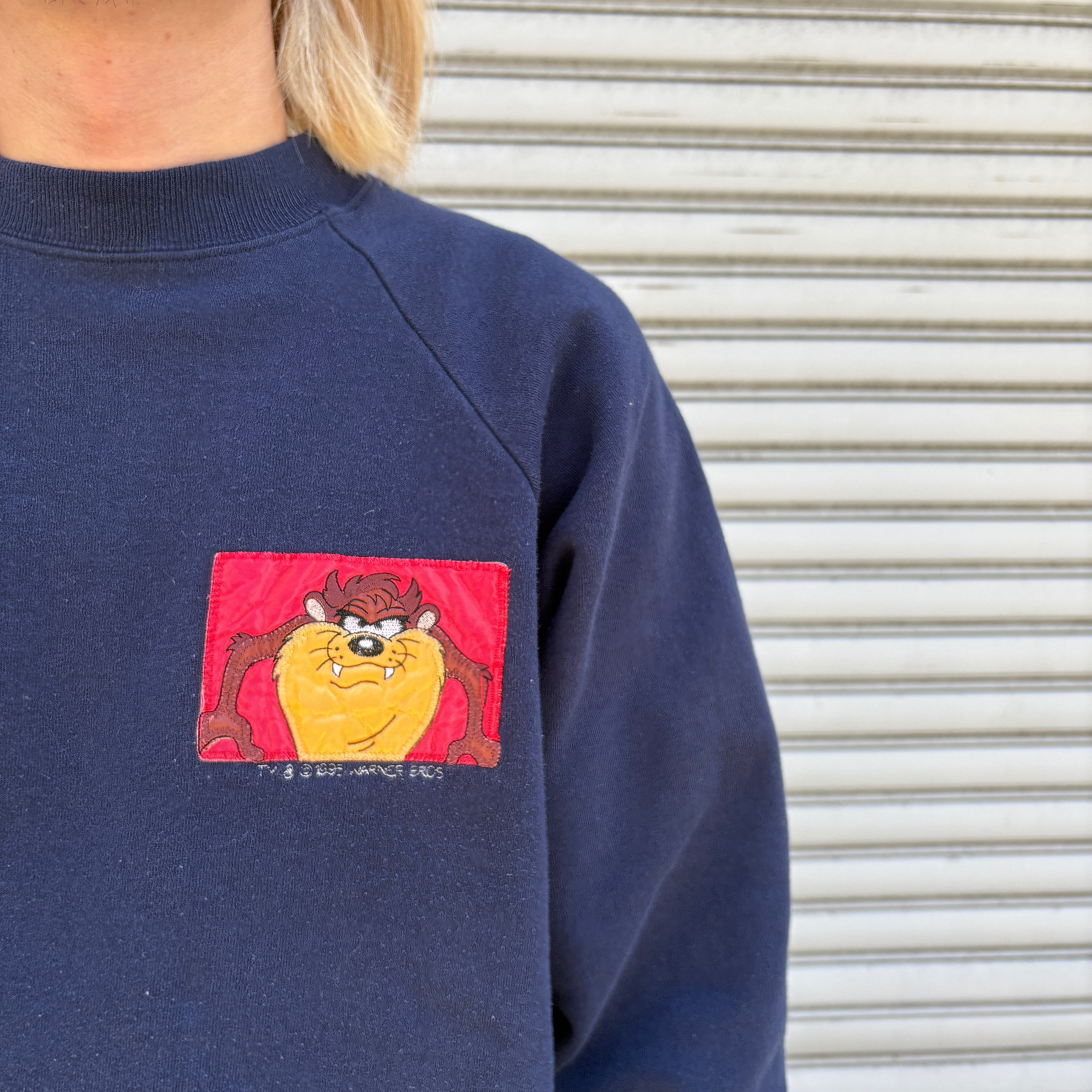 90s USA製 ルーニーテューンズ キャラクタースウェット タズ 紺 XL