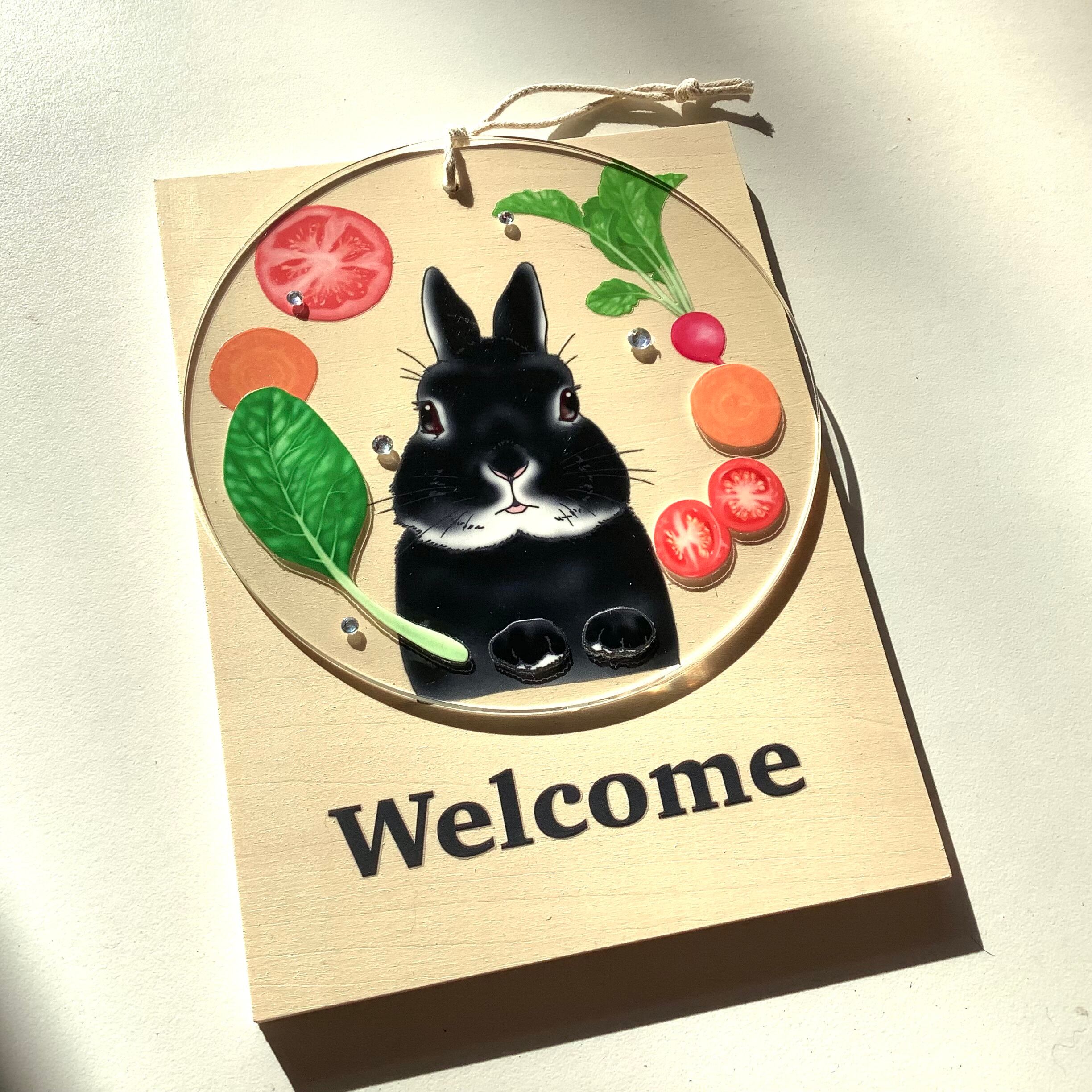 Welcomeプレート ウェルカムボード 玄関 インテリア / うさぎ(ブラック